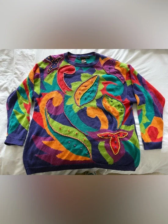 Vintage 90s Colorful Knit Sweater - Picture 3 of 6